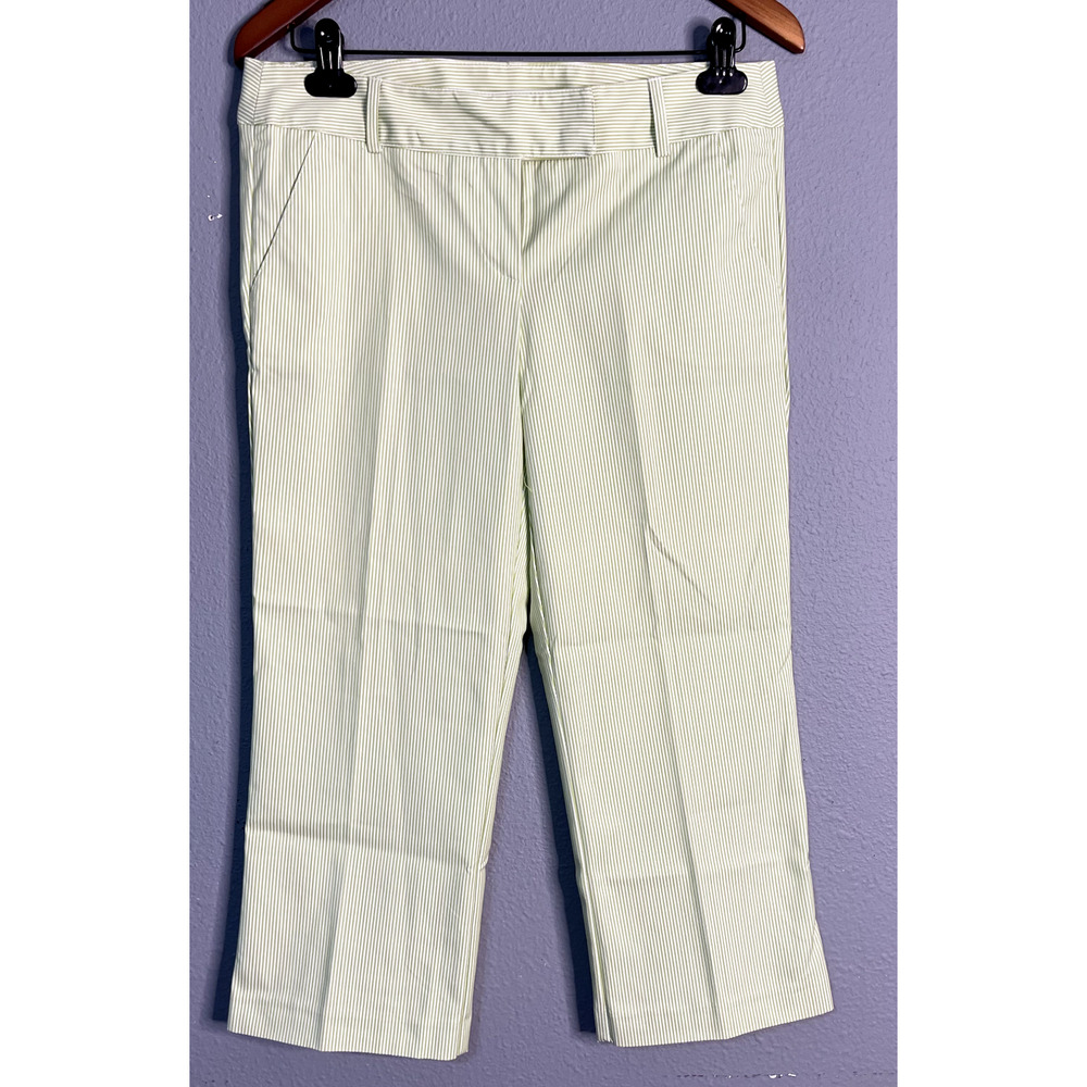 Portrait Pants Womens 9 Green Stripe Straight‎ Cropped Flat Front Dress Slacks